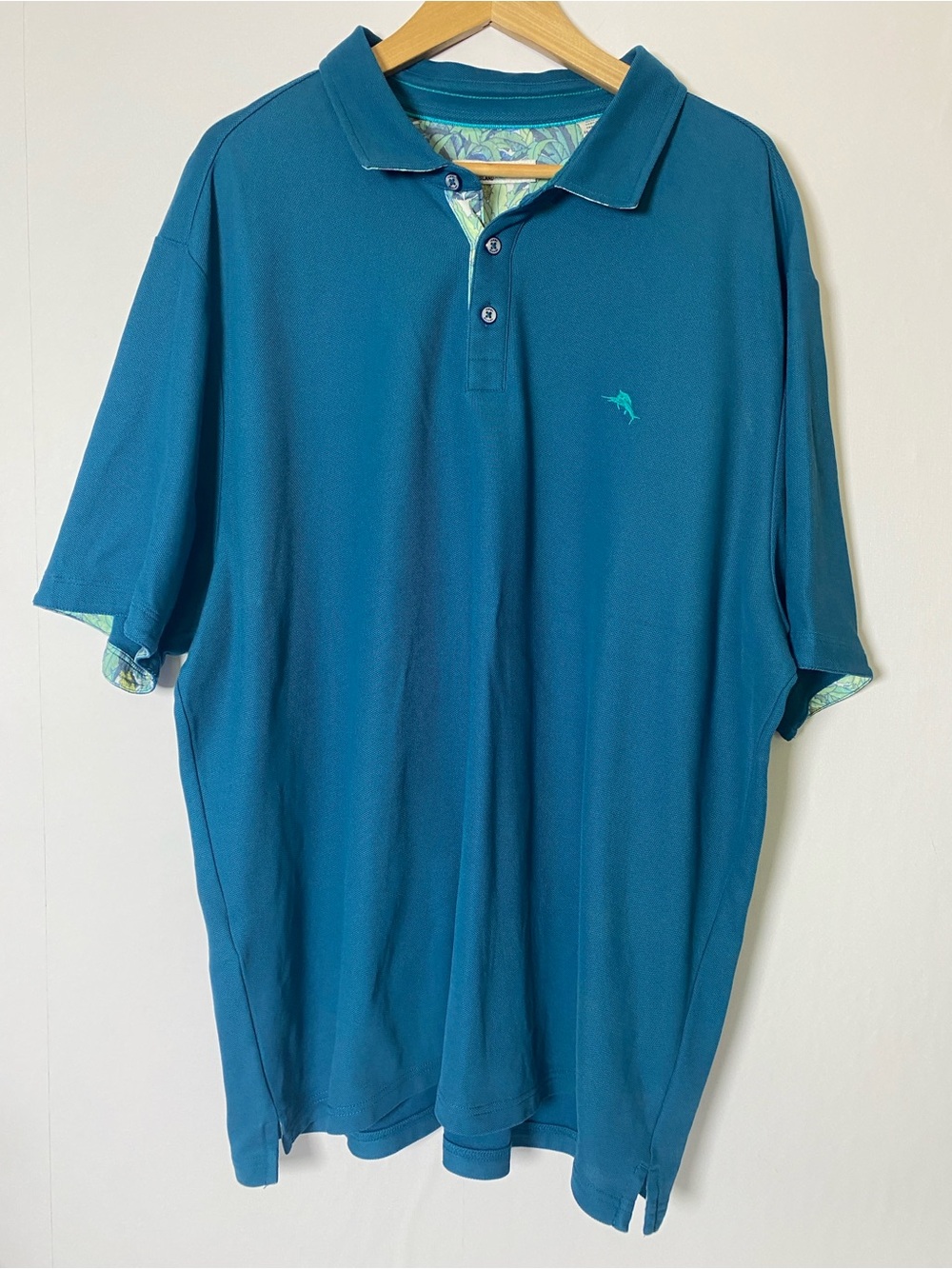 Tommy Bahama IslandZone Mens XXXL Teal Blue Short Sleeve Marlin Logo Polo Shirt